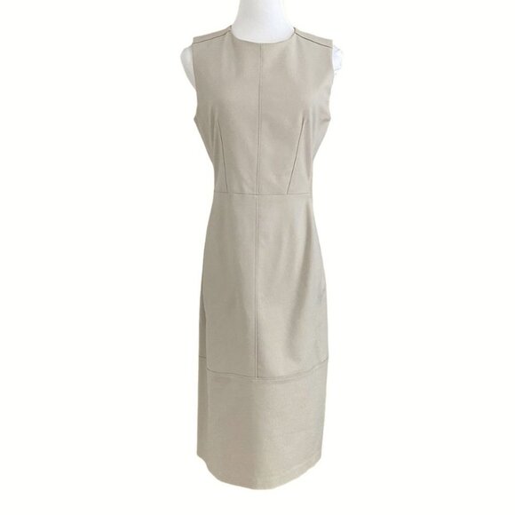 JUDITH & CHARLES BEIGE CREAM SLEEVELESS SHEATH MIDI FORMAL DRESS - 6 - Picture 1 of 8